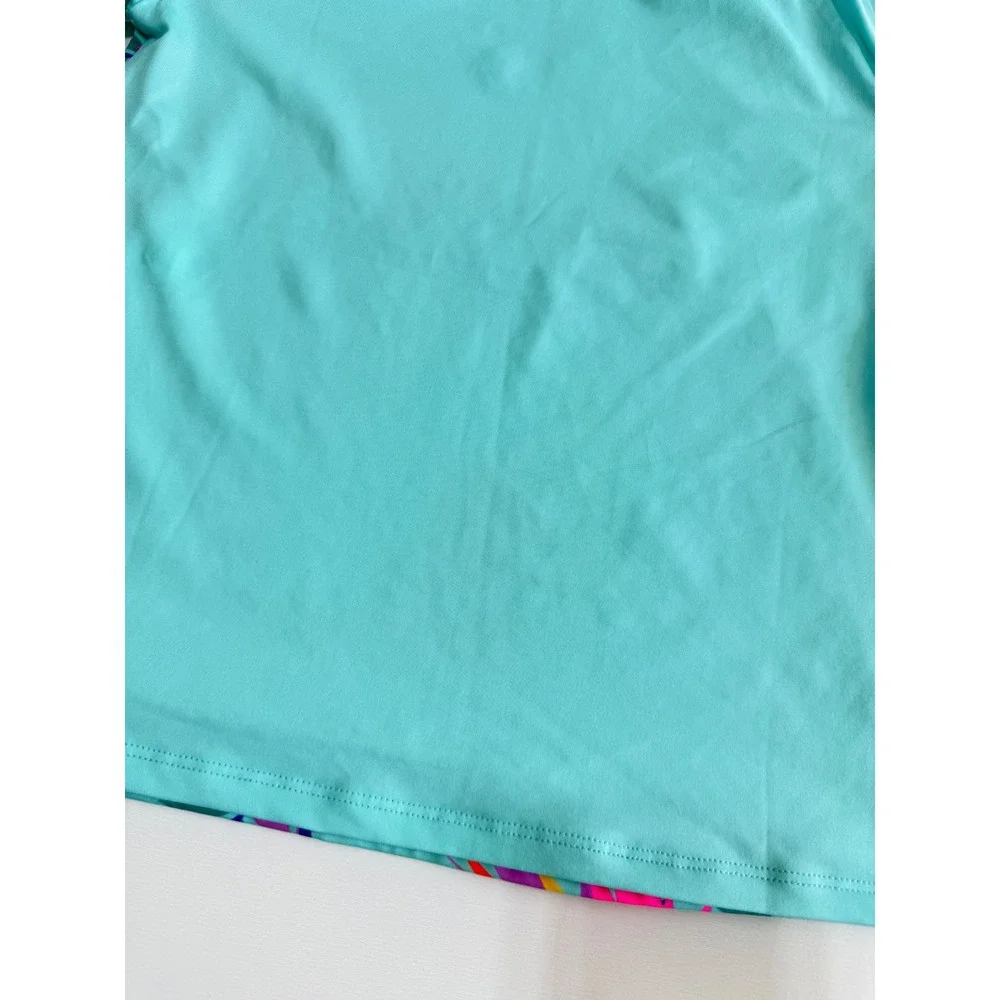 Lands End Kids Tropical Floral Rash Guard Swim Shirt Turquoise L 10-12 Beachwear
